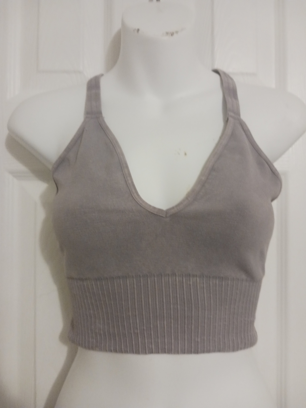 FP Movement Good Karma Faded Grape Ribbed V-Neck Active Bralette XS/S